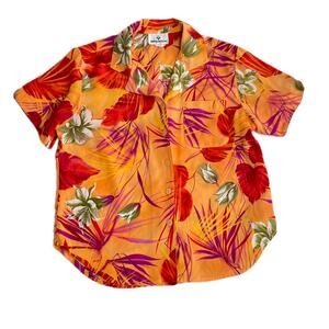 Vintage Erin London Womens Hawaiian Button Down Top Tropical, Orange - Small